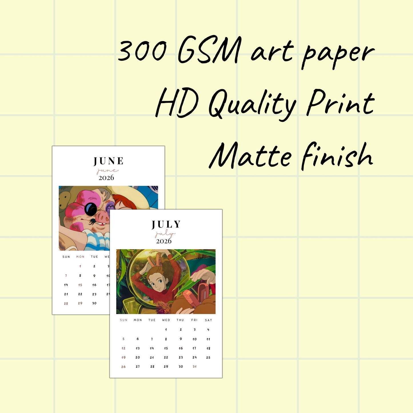 Studio Ghibli 2026 Calendar Posters - 4x6 inches