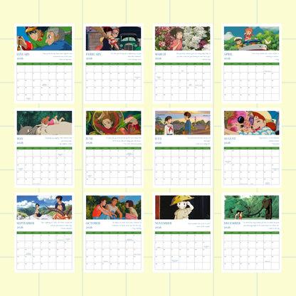 Calendar with animated character illustrations