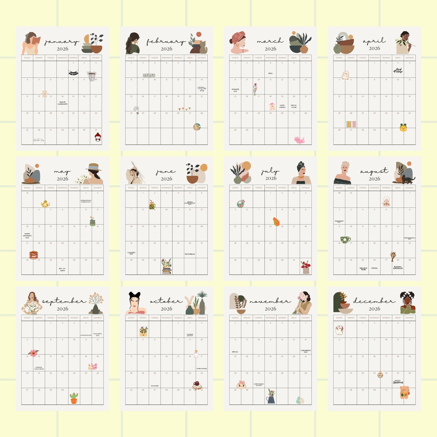 Aesthetic 2026 Calendar Posters - 6x8 inches