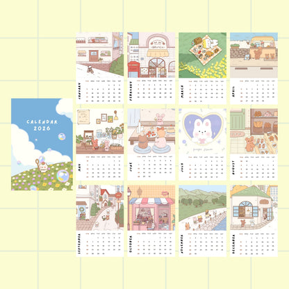 Kawaii 2026 Desk Calendar — Mini Poster Style