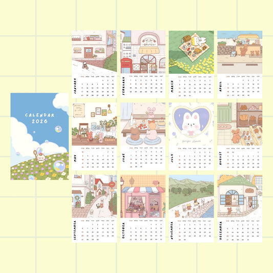 Kawaii 2026 Desk Calendar — Mini Poster Style