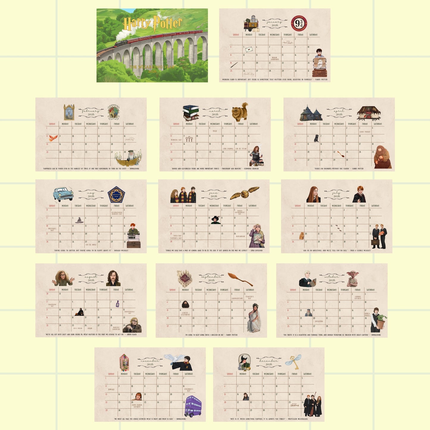 Harry potter Calendar Posters/Planner 2026 - 6x9 inches