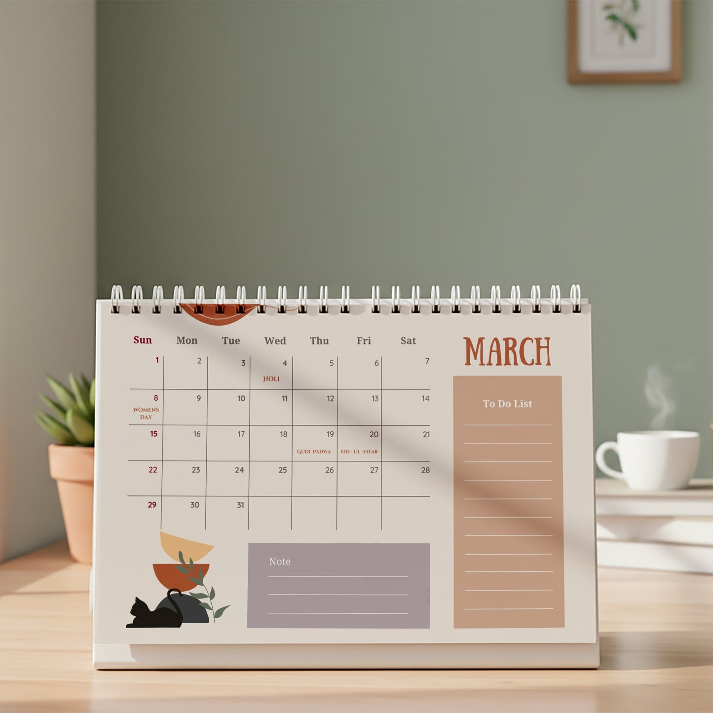 Boho Cat Calendar 2026