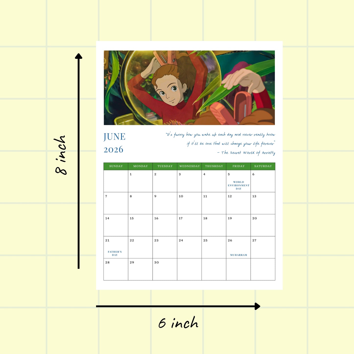 Studio Ghibli 2026 Calendar Posters - 6x8 inches