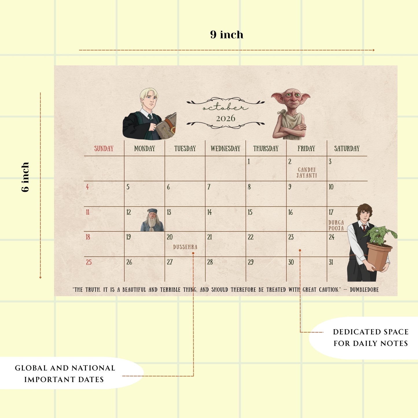 Harry potter Calendar Posters/Planner 2026 - 6x9 inches