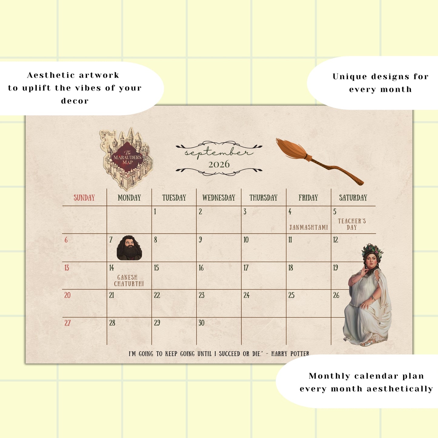 Harry potter Calendar Posters/Planner 2026 - 6x9 inches