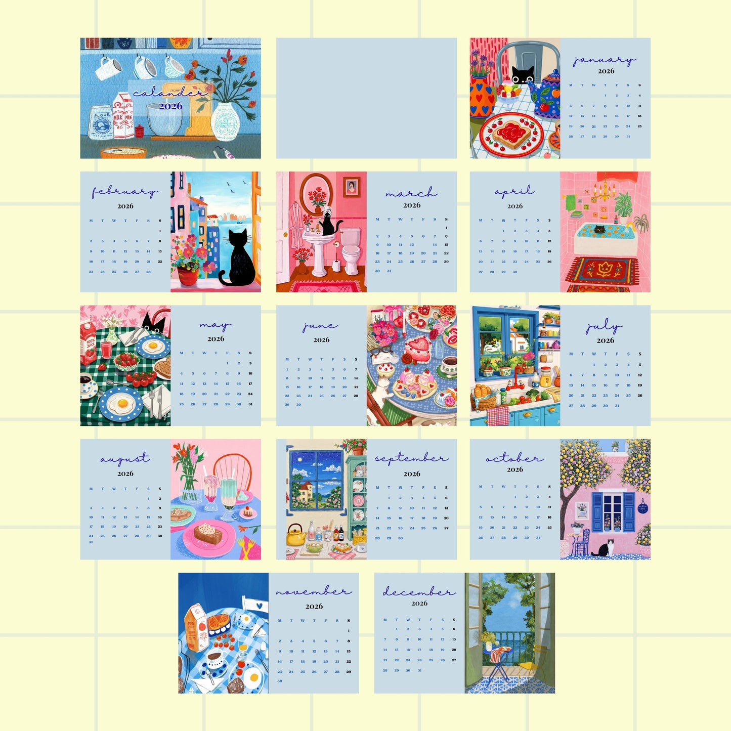 Blue Cat Calendar 2026