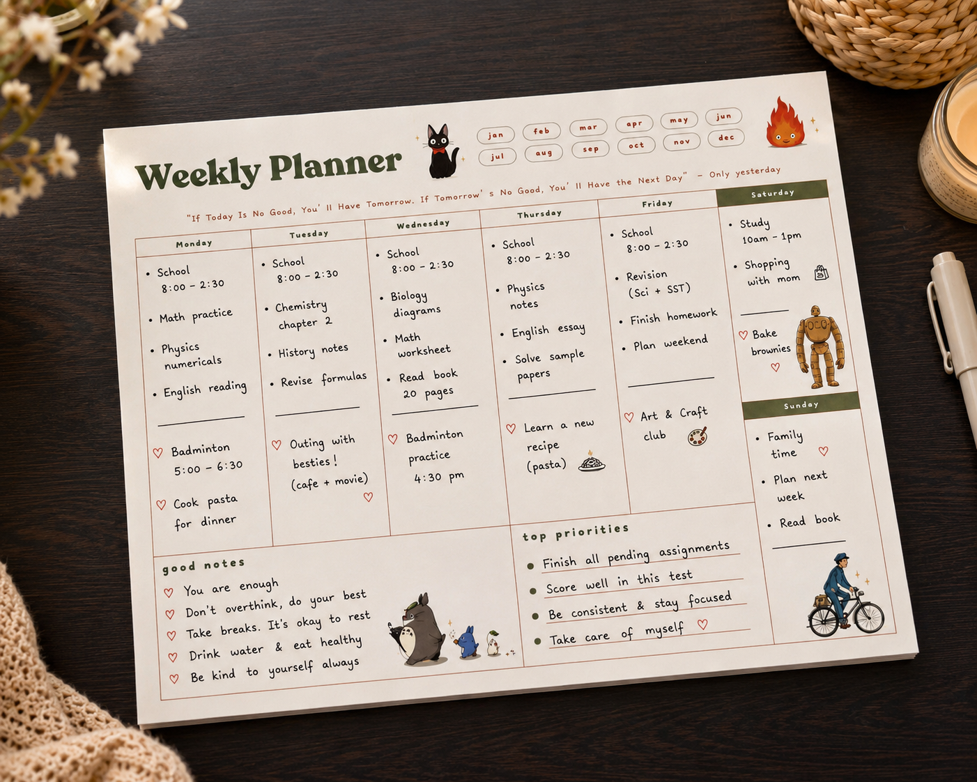Studio Ghibli Weekly Planner