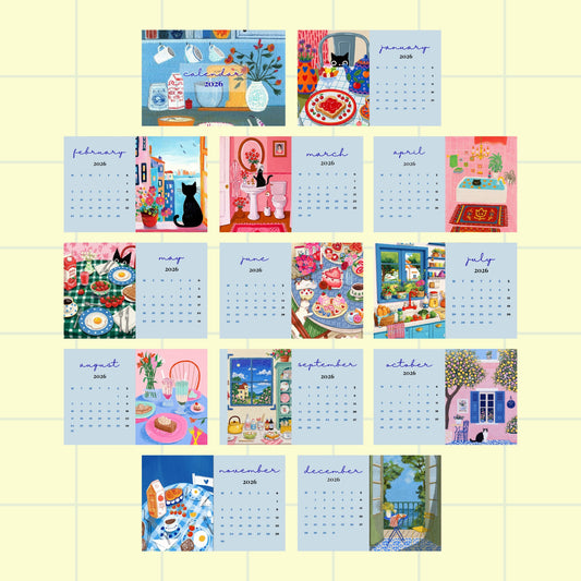 2026 Cozy Home & Cat Calendar Posters - 6x9 inches